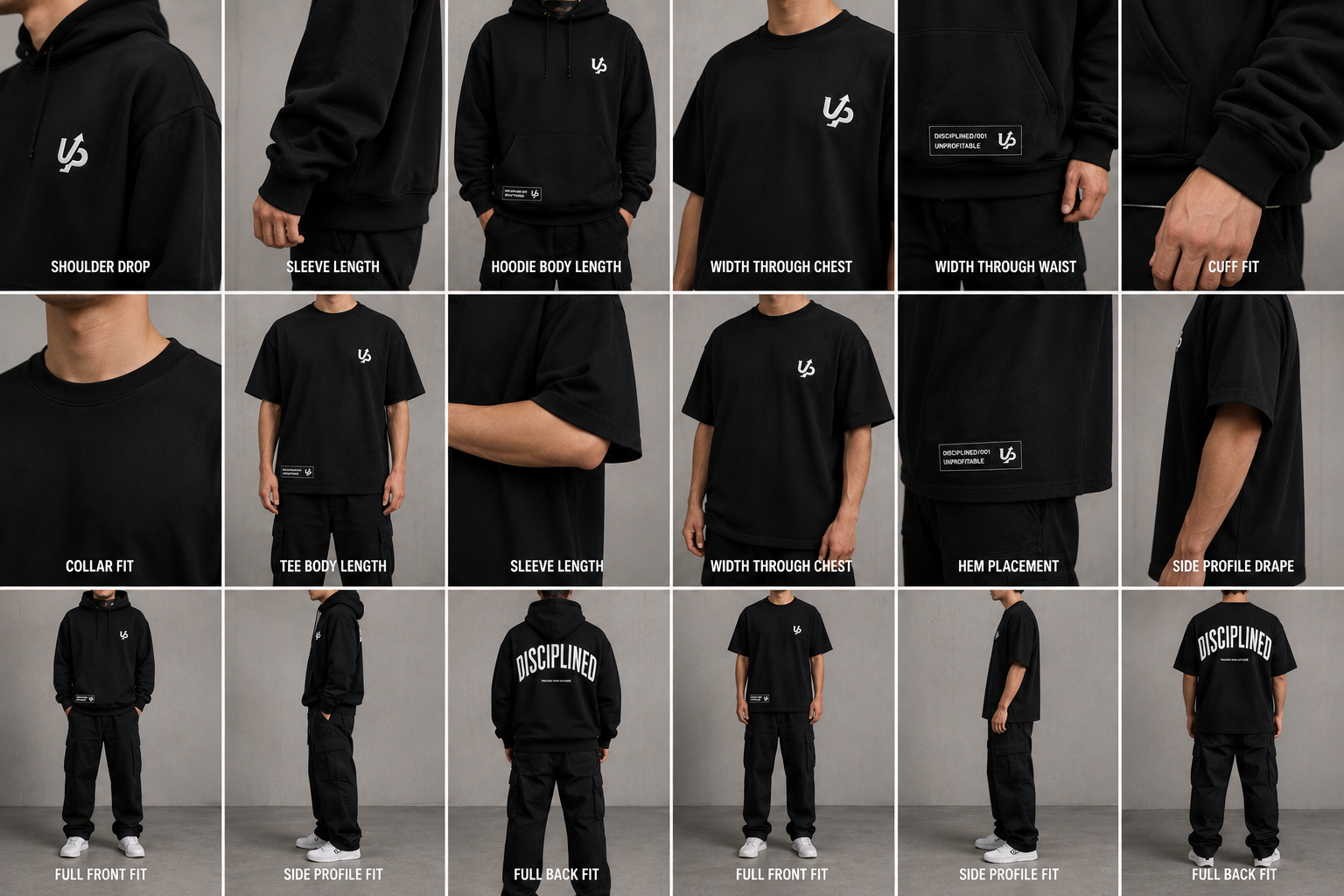 DISCIPLINED Oversized Tee Fit Detail Grid