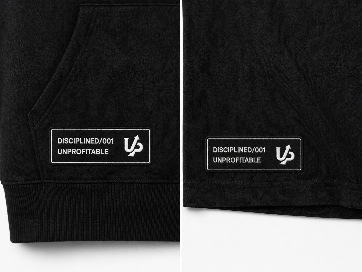 DISCIPLINED Heavyweight Hoodie Patch Closeup